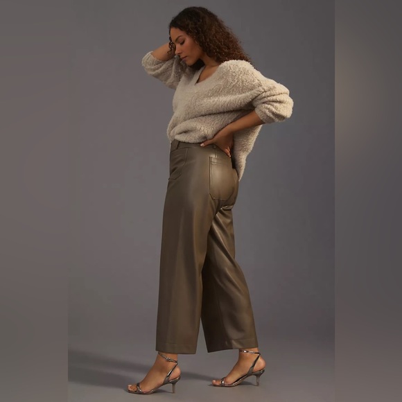 Anthropologie The Colette Cropped Wide-Leg Faux Leather Pants - Picture 4 of 11